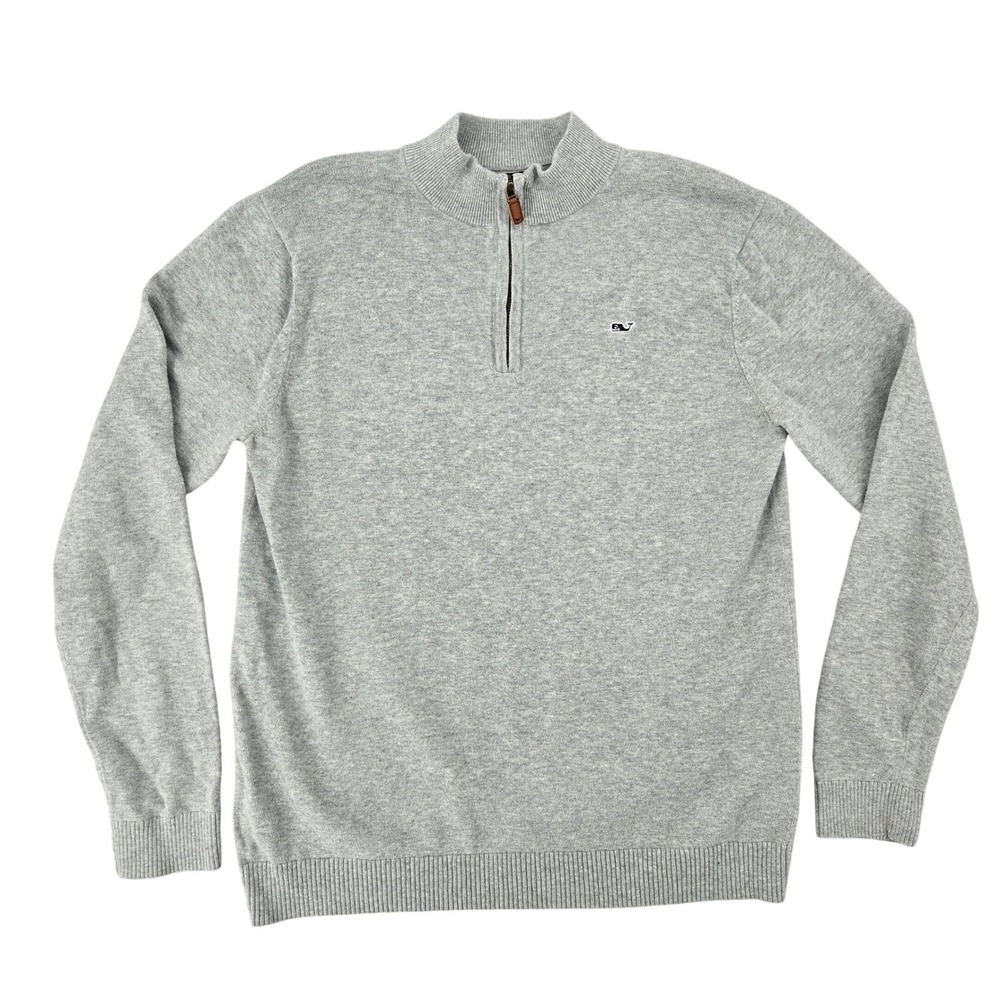 Vineyard Vines Boys XL 18 Sweater Gray Quarter-Zip Cotton Preppy Whale Logo